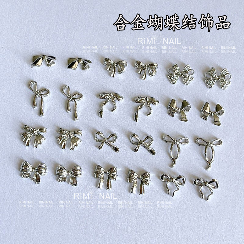 新款美甲饰品金属蝴蝶结亮银金色轻奢百搭蝴蝶镂空网红指甲钻配饰