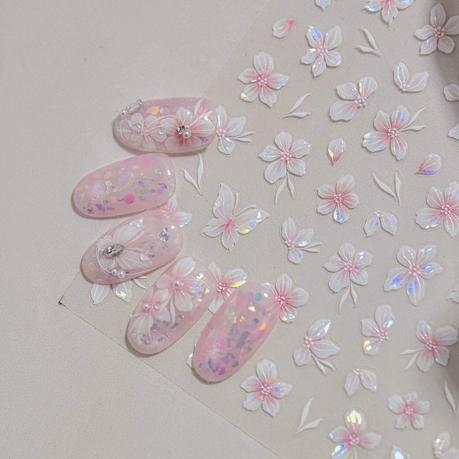五瓣花春桃花樱花带背胶指甲贴纸