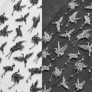 国风凤凰于飞美甲贴纸云卷云舒立体浮雕背胶5d网红新款指甲贴装饰