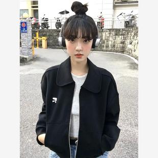 夹克上衣 2025春秋新款 复古美式 polo领卫衣外套女宽松拉链开衫 短款