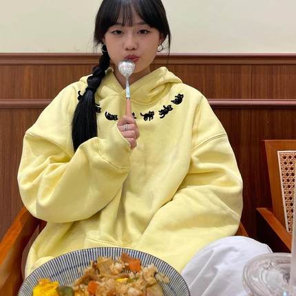 100%纯棉美式复古oversize连帽卫衣女秋冬加绒设计感小众慵懒外套
