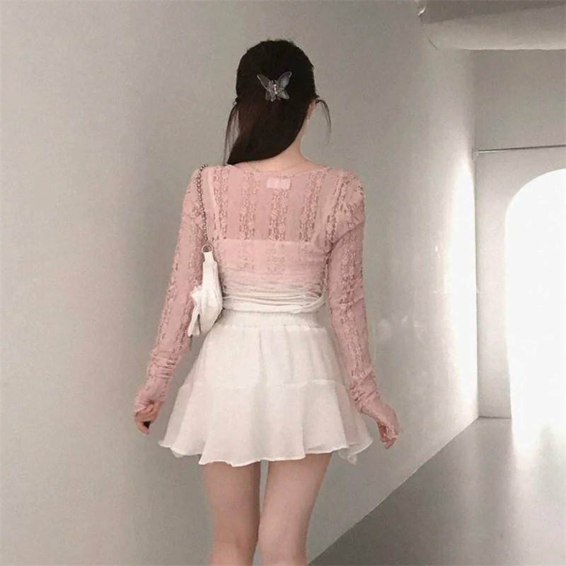 自留款推荐~甜美风蕾丝长袖防晒开衫女夏季新款减龄薄款罩衫上衣