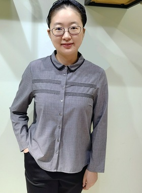 韫YUN2022秋季新款气质灰色宽松休闲百搭精致风情褶皱长袖衬衫女