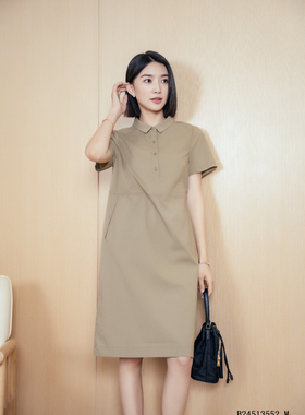 韫YUN2025春夏女装POLO领半开扣门襟全棉连衣裙女短袖大码裙 3552