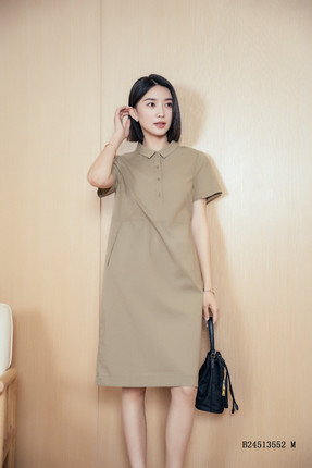 韫YUN2025春夏女装POLO领半开扣门襟全棉连衣裙女短袖大码裙 3552