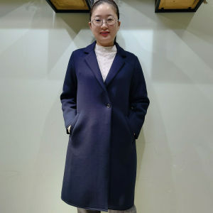 韫空气棉长款韩版西装领女大衣