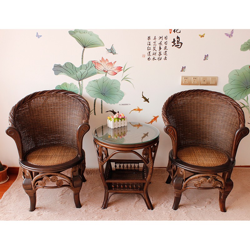 藤编茶桌椅子户外靠背藤椅阳台小桌椅圆单人休闲滕椅中式田园桌椅