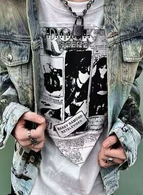 明亮叔出品放克公园乐队短袖独特裁片丝网印花高街风内搭t恤男女