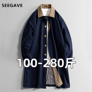 酷风中长款风衣男宽松型翻领单排扣休闲外套大码春秋薄款男士长袖