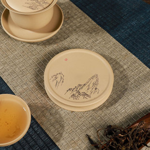 云南建水紫陶壶承白泥壶杯垫摆件迷你干泡台盖碗茶承非紫砂青花
