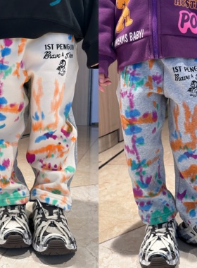 闲闲家秋冬款dd儿童涂鸦加绒休闲卫裤男女宝宝日系洋气保暖长裤子