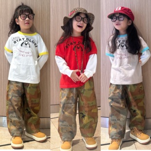 闲闲家25年春秋dd童装 T恤日系男女童小狗印花上衣 儿童假两件长袖