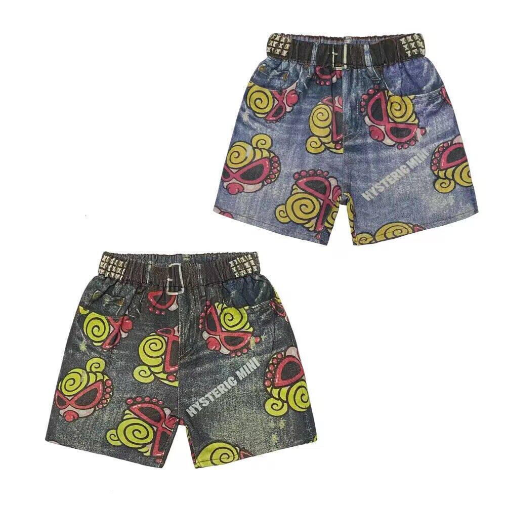 日系黑超奶嘴童装儿童大头满印仿牛仔短裤男女童宝宝夏季五分裤子