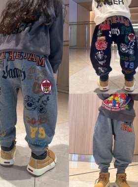 闲闲家秋冬jam童装日系男女宝宝宽松PP裤儿童刺绣休闲束脚长裤子