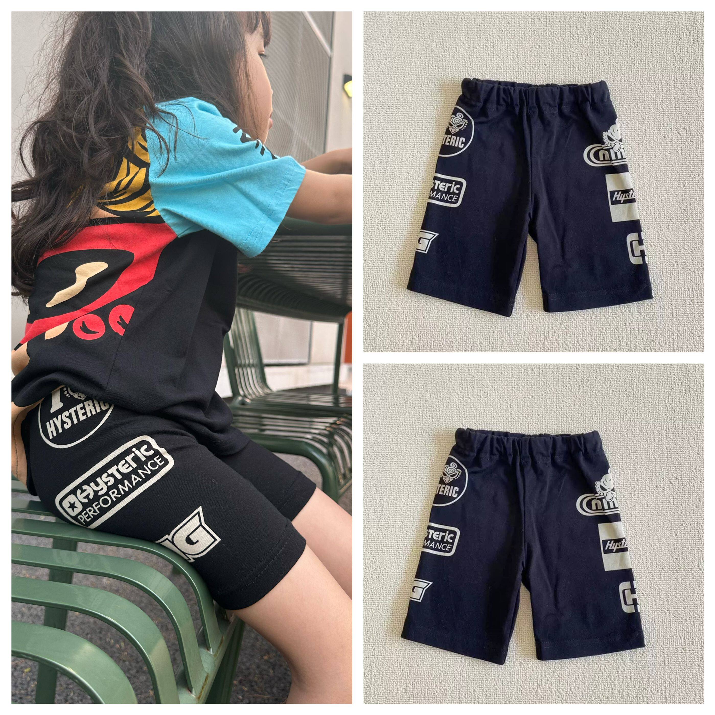 夏季黑超童装日系儿童徽章印花弹力五分打底裤男女宝宝奶嘴骑行裤