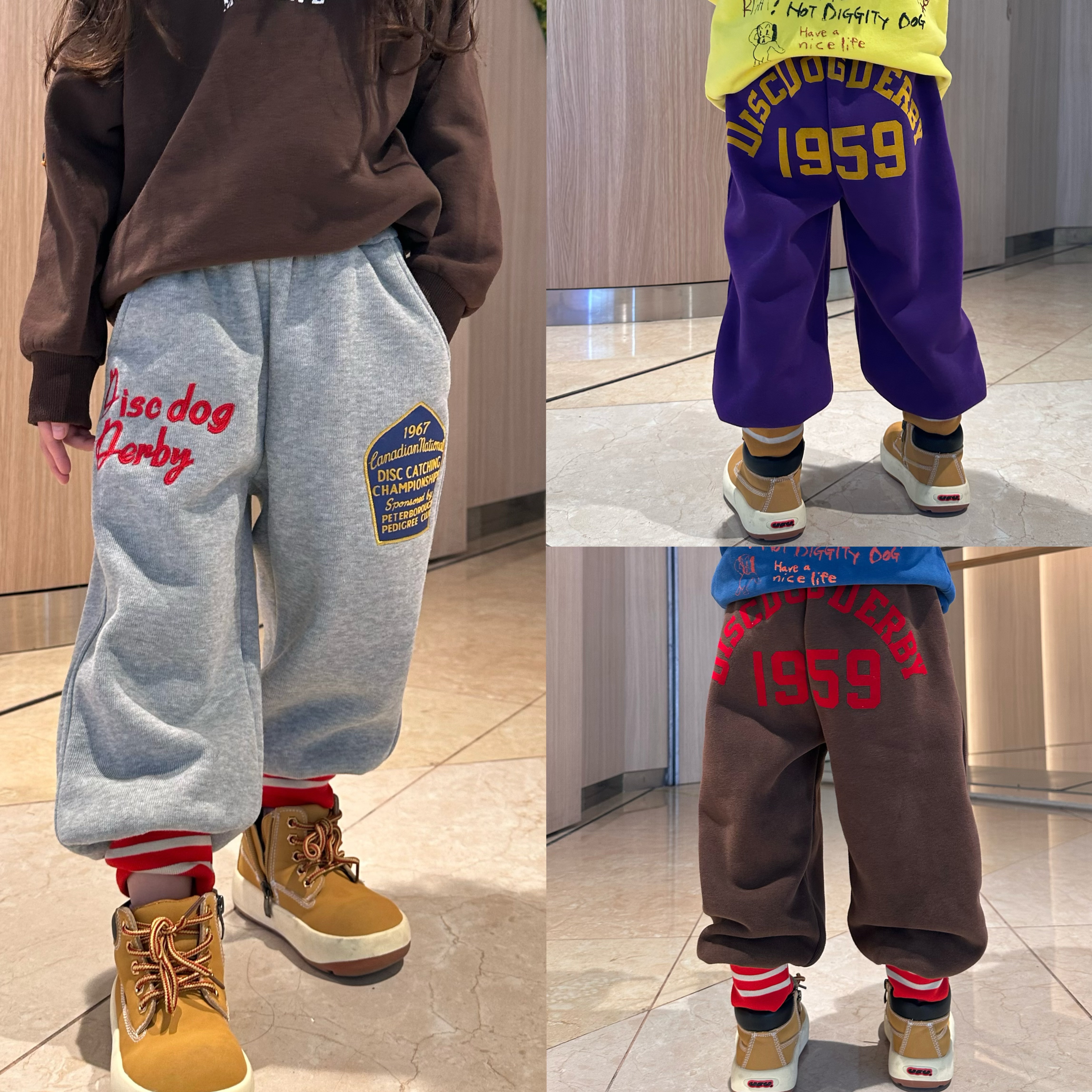 闲闲家冬季新款儿童植绒印花长裤