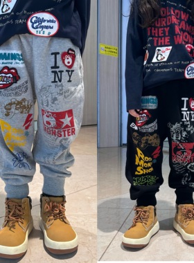 闲闲家秋冬款jam童装日系儿童卡通刺绣休闲长裤子男女童宝宝卫裤