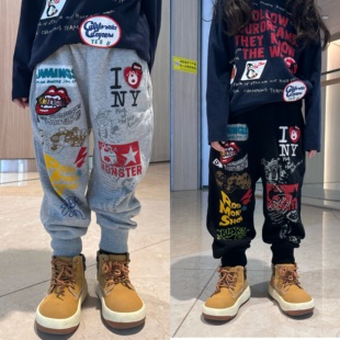 闲闲家秋冬款jam童装日系儿童卡通刺绣休闲长裤子男女童宝宝卫裤