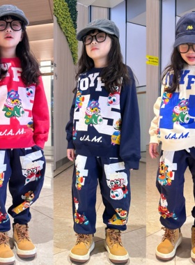 闲闲家 秋冬新款jam童装日系男女童加绒卫衣儿童卡通保暖套头上衣