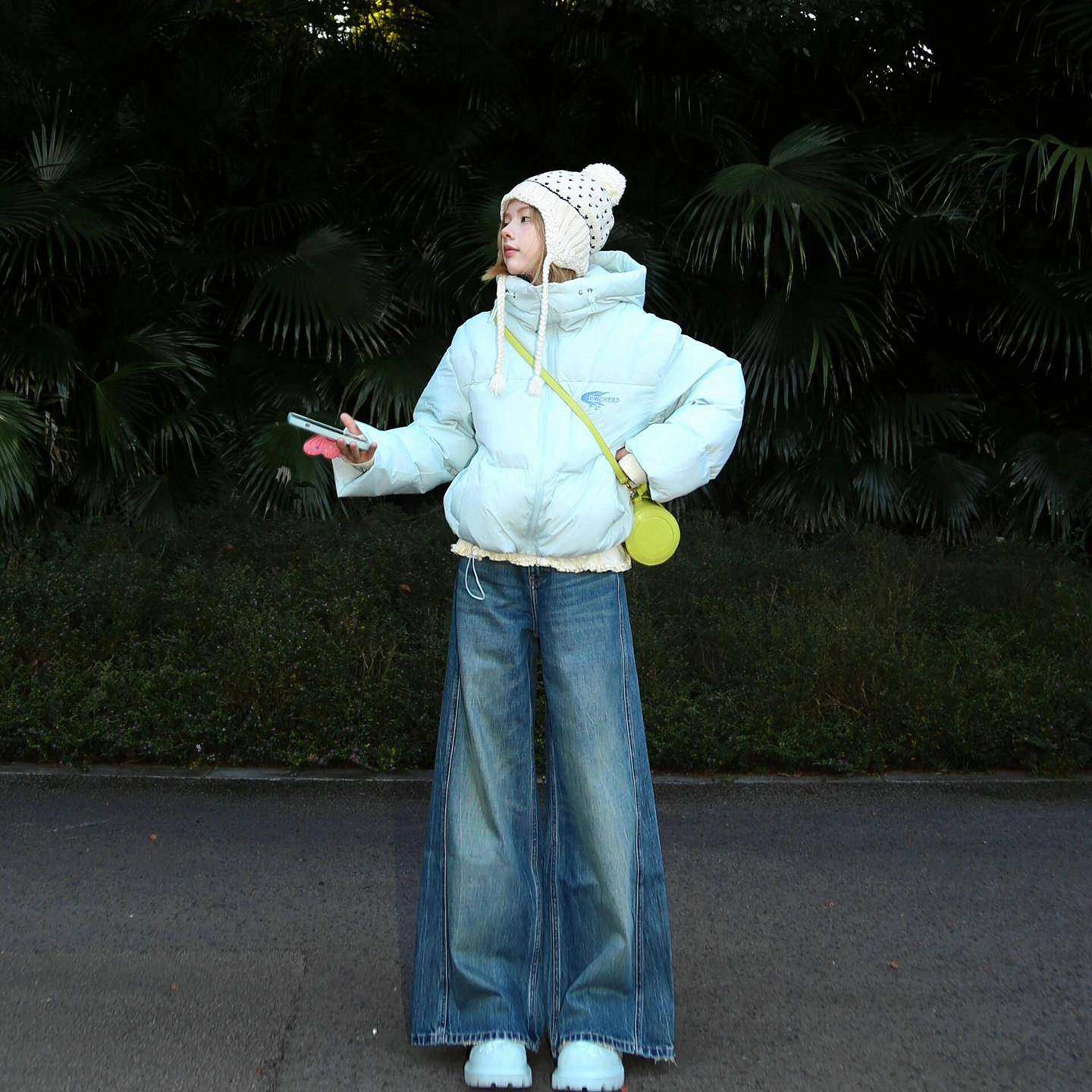 蓝色短款棉服女冬季小个子2025新款加厚保暖独特超好看棉衣外套女