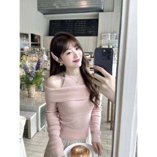 瞌睡树◆干枯玫瑰 露肩秋冬修身显瘦假两件露肩针织衫内搭上衣