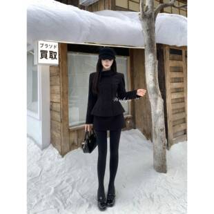 画解WAHJU 智秀感冬季千金风立领设计气质显瘦毛呢外套女半裙套装