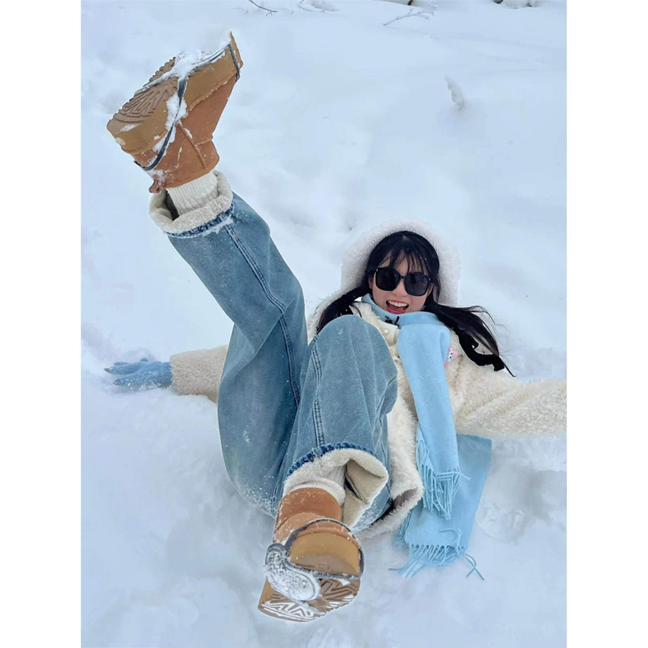 浅色直筒窄版牛仔裤女2025新款冬季小个子高腰宽松阔腿加绒裤子潮