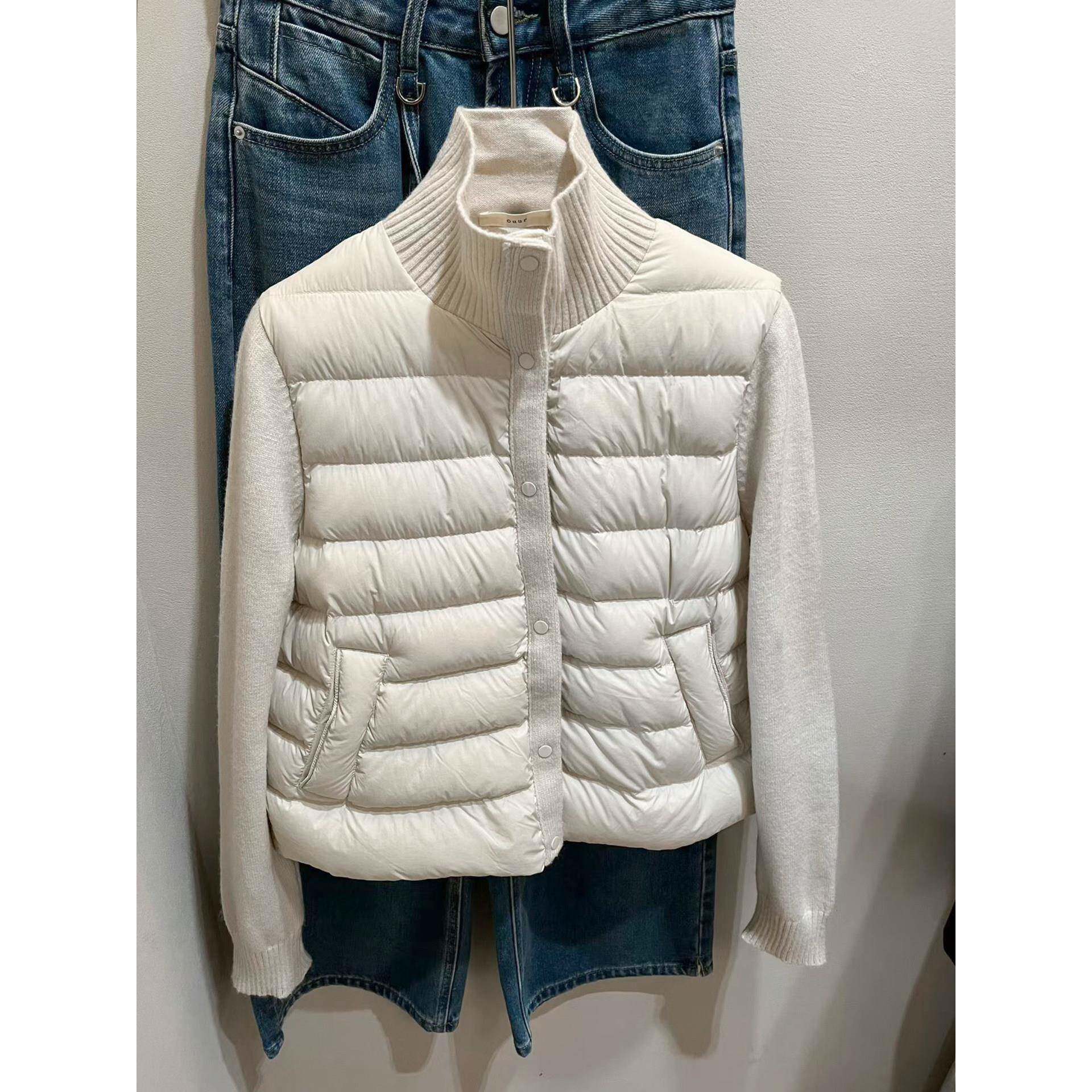 米鹿轻薄羽绒服女款冬季新款立领毛衣拼接轻便排骨白鸭绒内胆外套