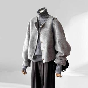 短款灰色双面羊绒毛呢子大衣外套女2025年秋冬季新款高级感小个子