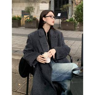 灰色毛呢外套女2025新款冬装高级感正肩呢子中长款加厚羊毛呢大衣