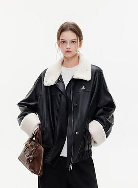 Azmi高级感复古皮毛一体羊羔毛外套女冬季新款宽松加绒加厚上衣服