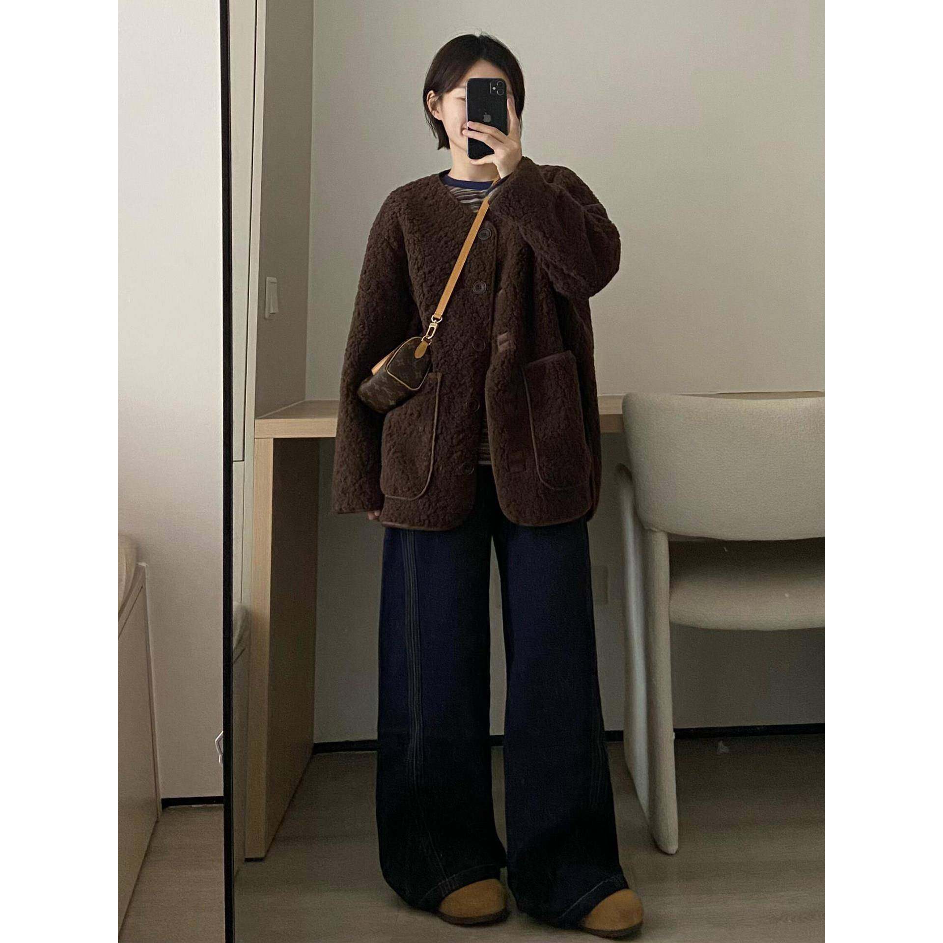 咖色皮毛一体羊羔毛外套女2025秋冬季新款小个子韩系高级感羊羔绒,女装/女士精品,短外套,淘宝优惠券,粉丝福利购,淘宝优惠卷