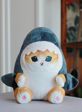 mofusand猫咪插画变装鲨鱼公仔创意毛绒玩具猫猫抱枕手感超好玩偶