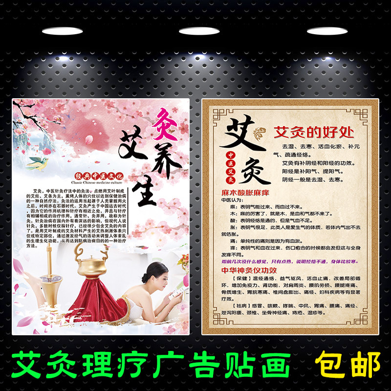 中医养生馆艾灸的十大功效调理范围海报画艾灸理疗注意事项广告纸