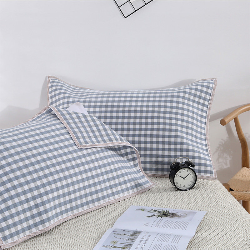 纯棉老粗布格子单人枕巾