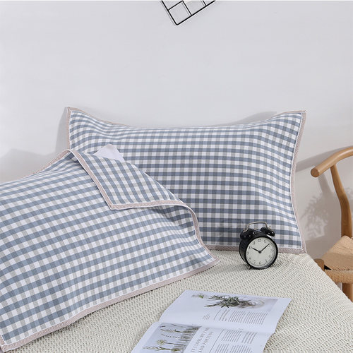 纯棉老粗布格子单人枕巾