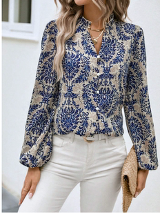 2023秋季新款亚马逊女士印花长袖上衣希音欧美女装中东大码女上衣