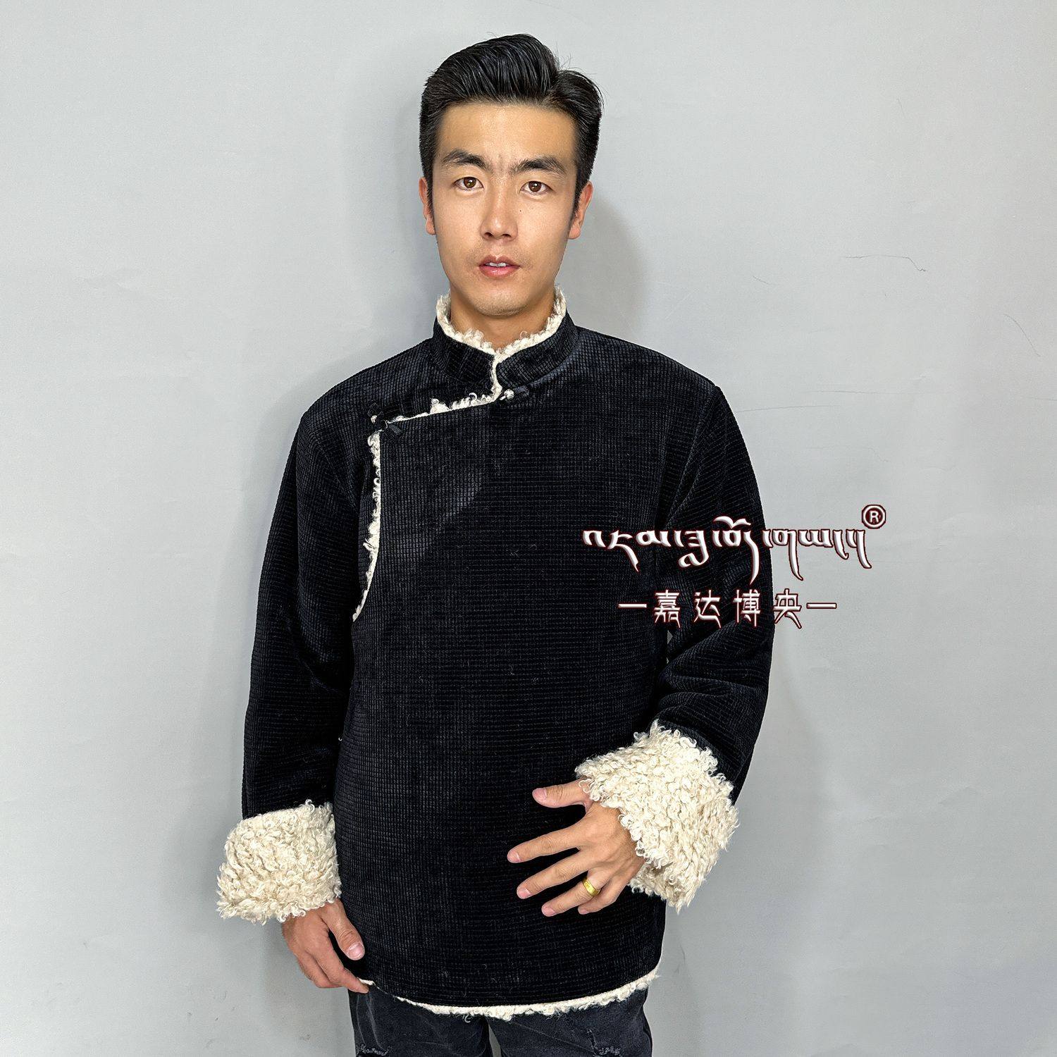 秋冬男藏装棉衣加绒厚款拼接藏服外套灯芯绒康巴青年宽松藏式夹克