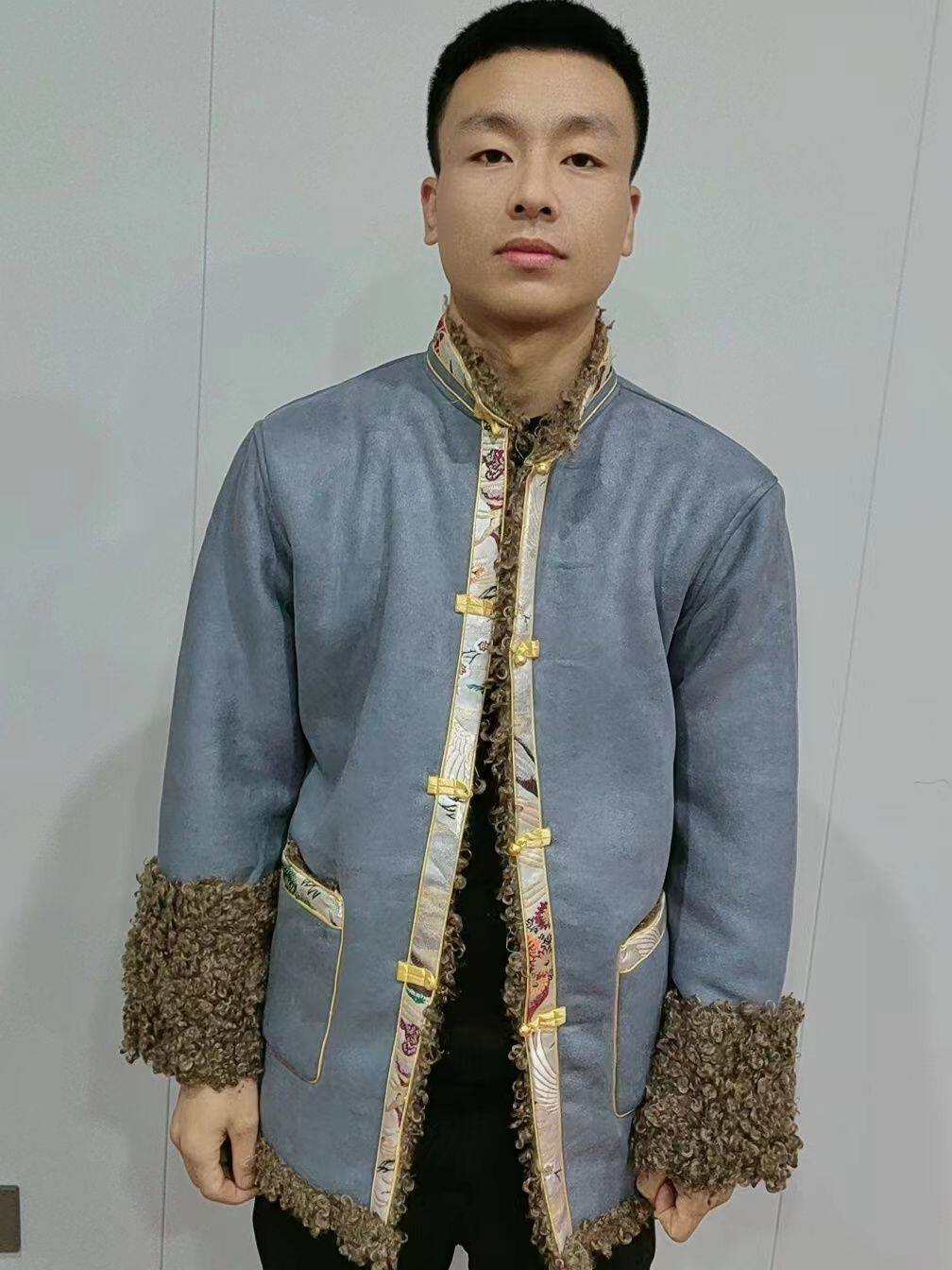 新款冬季藏族男款棉衣保暖加厚人造毛藏服民族外套皮毛一体棉服