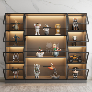 定制书柜带玻璃门家用客厅酒柜整墙防尘轻奢手办柜乐高模型展示柜