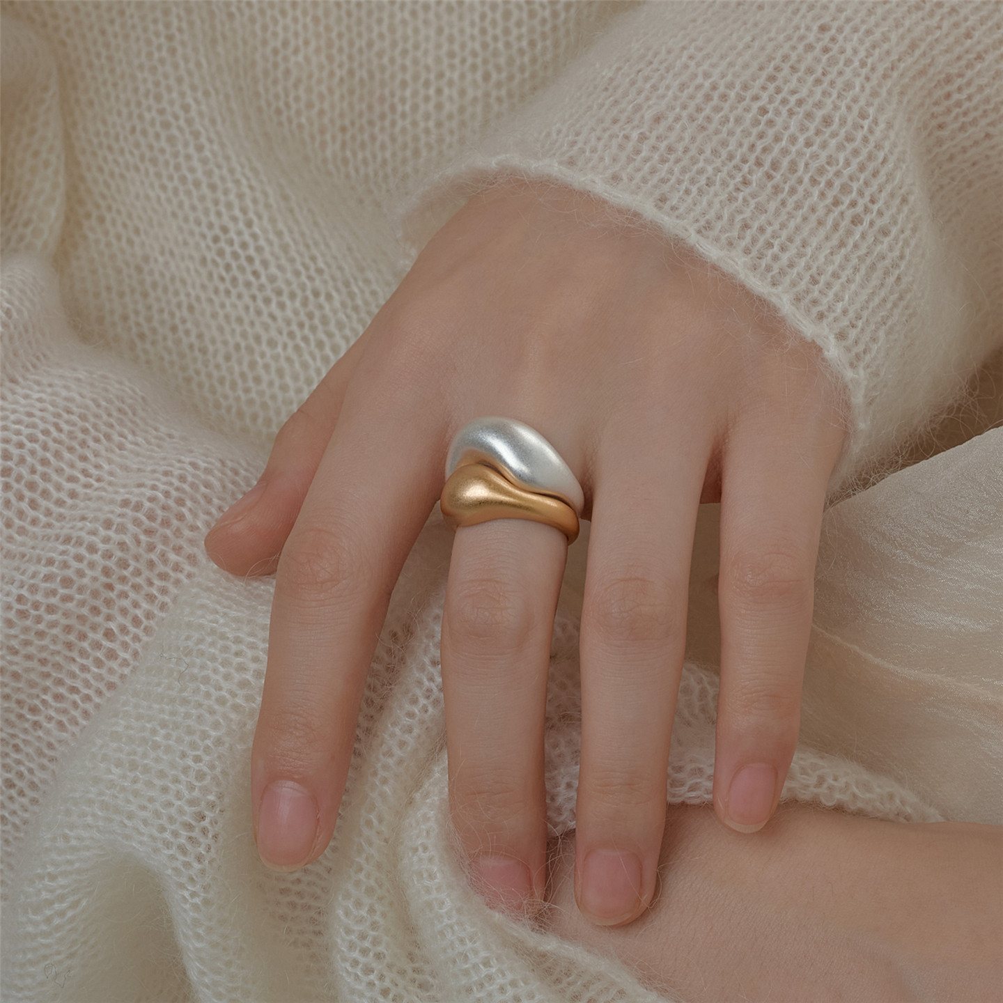 梵灵小众设计金银错撞色几何戒指