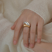 梵灵小众设计款 金银错撞色几何戒指女简约通勤叠戴气质开口指环