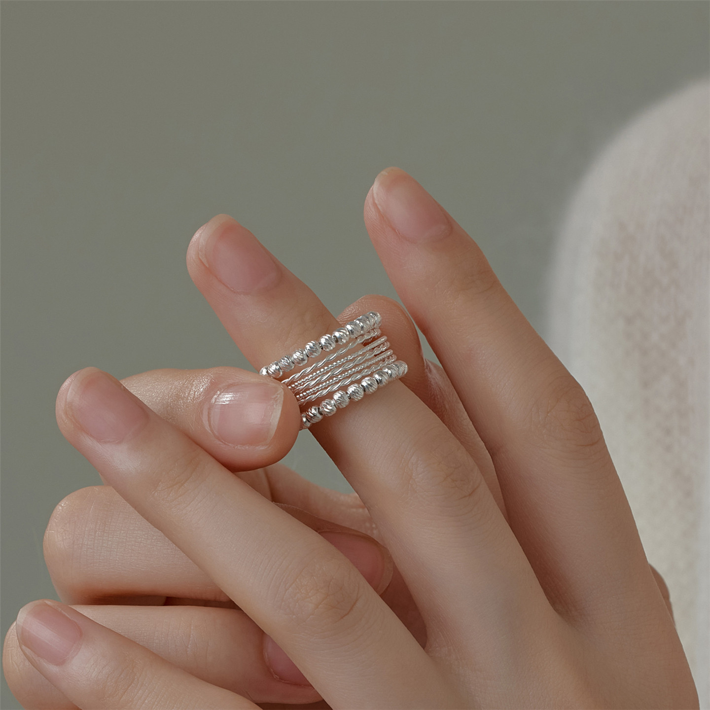 梵灵车花珠银丝戒指S925纯银