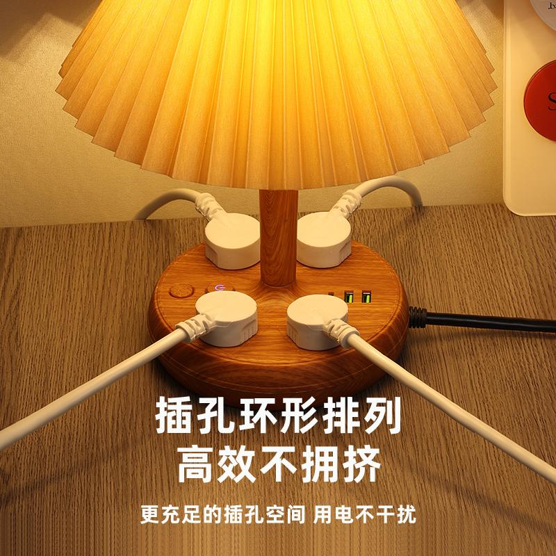 复古新中式装饰小夜灯多功能带USB插座台灯卧室床头灯可调节亮度