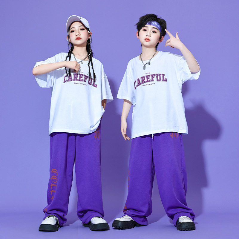 儿童街舞服少儿团体表演体恤夏季女孩爵士男童定制hiphop训练套装