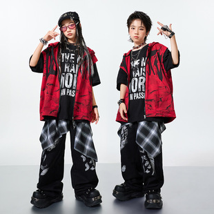儿童街舞潮服演出服男童连帽马甲套装hiphop童装少儿嘻哈爵士舞
