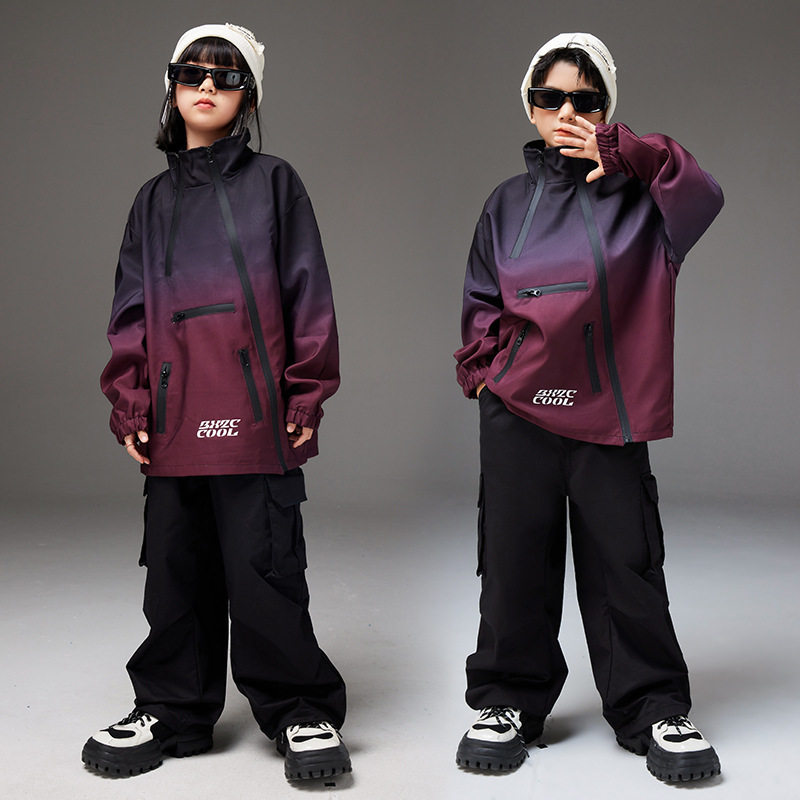 街舞儿童潮服定制渐变外套男童套装hiphop炸街演出服走秀女爵士舞