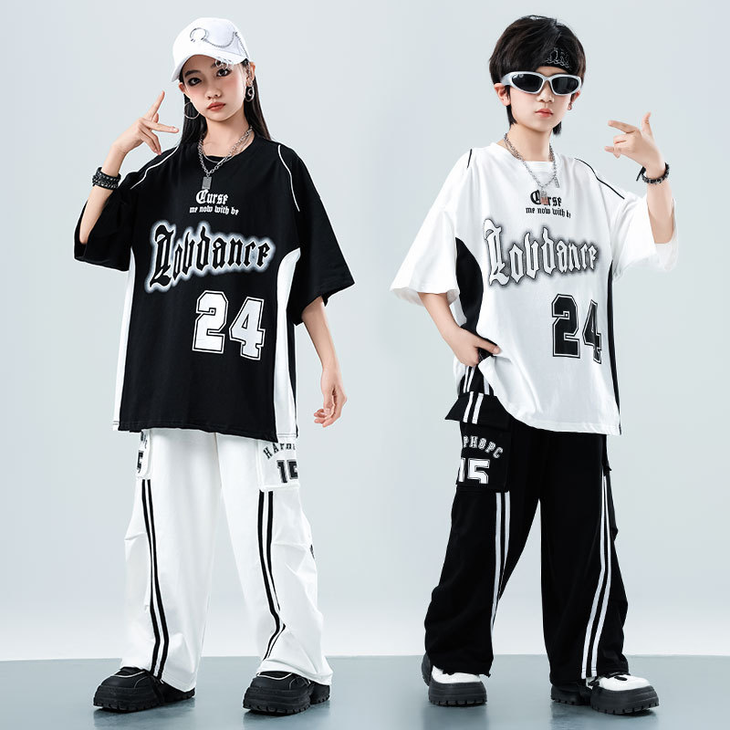 街舞服装男童帅气女小学生夏季嘻哈韩版衣服短袖套装少儿hiphop