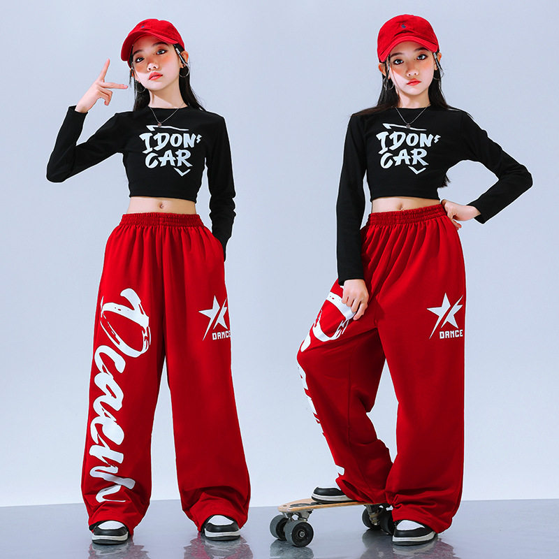 儿童街舞潮服女童爵士舞服装嘻哈六一演出服女孩模特T台走秀短款