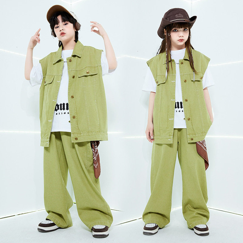 儿童街舞套装hiphop潮服男童定制牛仔马甲演出服炸街爵士走秀春夏